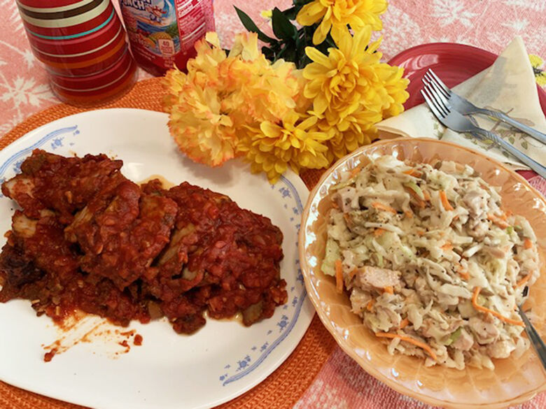 My Leader Yummy – Oven-Barbecued Pork Loin, Chicken Slaw Salad